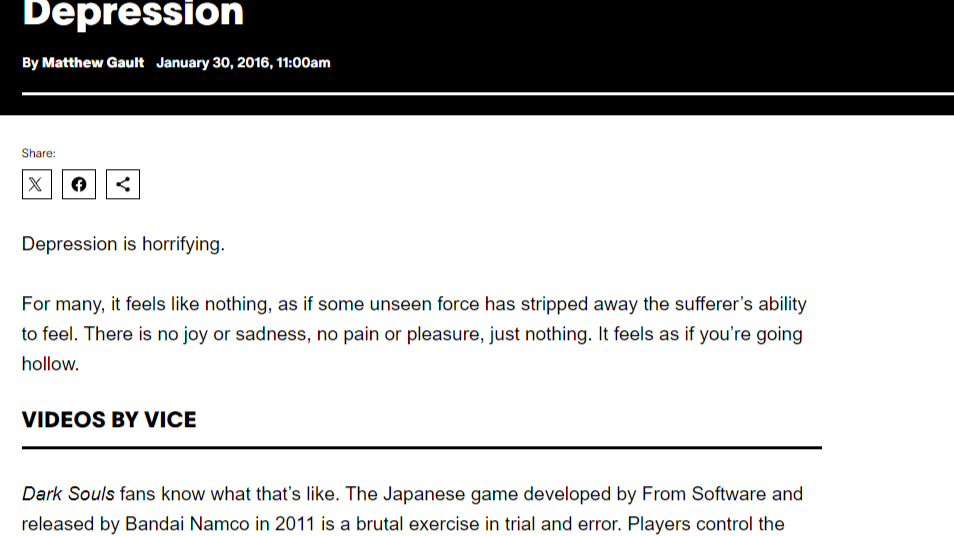 Overcoming Life’s Challenges: How Dark Souls Helps Gamers Cope with Depression and the Role of IP Law in Protecting Therapeutic Game Design